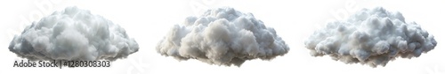 Three clouds in the sky, one is white, one is gray, and one is black. The clouds are all different sizes and shapes, but they all have a similar texture
