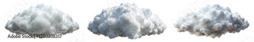 Three clouds in the sky, one is white, one is gray, and one is black. The clouds are all different sizes and shapes, but they all have a similar texture