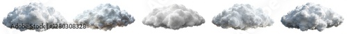 Five different types of clouds, each with a different color and texture. The clouds are scattered throughout the sky, with some appearing closer to the viewer and others further away