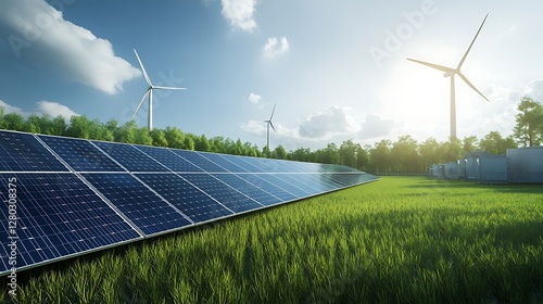 Smart green factory powered by AI-driven energy technologies, depicted in a vibrant image showcasing innovation and sustainability.
