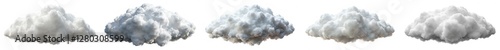 The clouds are white and gray. They are all different sizes and shapes. The clouds are scattered across the sky