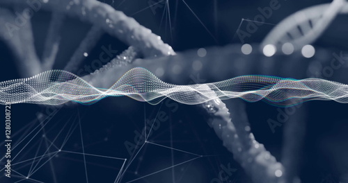 Foto Image of dna strand and data processing