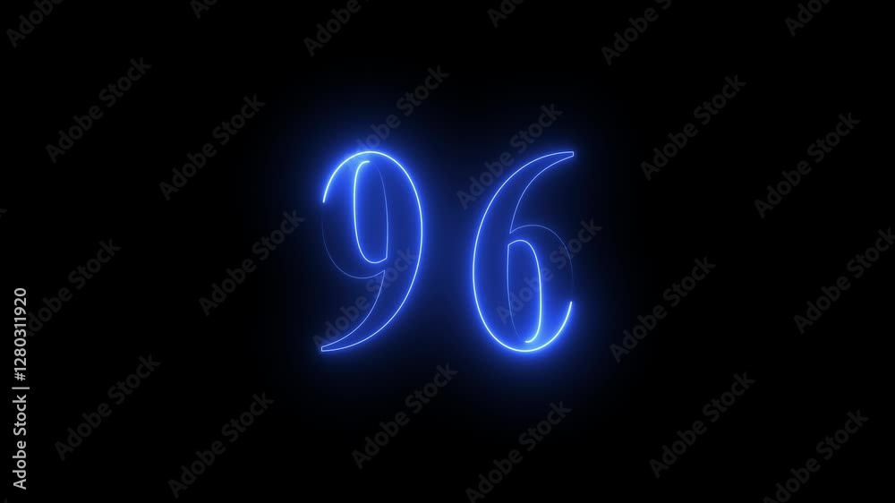 Neon number 96 on black background 4K animation. Neon dial number 96 glowing animation. 4K neon number ninety-six Neon number 96 on black background 4K animation. Neon dial number 96 glowing animation. 4K neon number ninety-six
