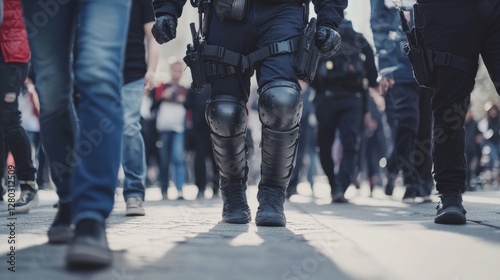 Police arrest during a protest violence incident. Featuring law enforcement and public order
