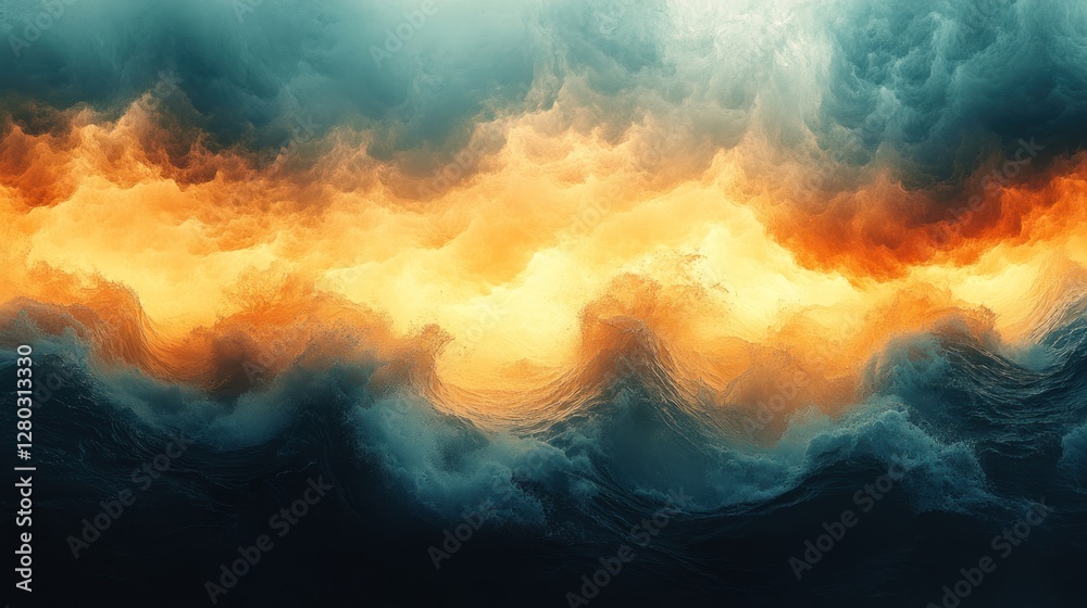 Fototapeta premium Fiery cloudscape, dramatic sky, abstract art, background texture