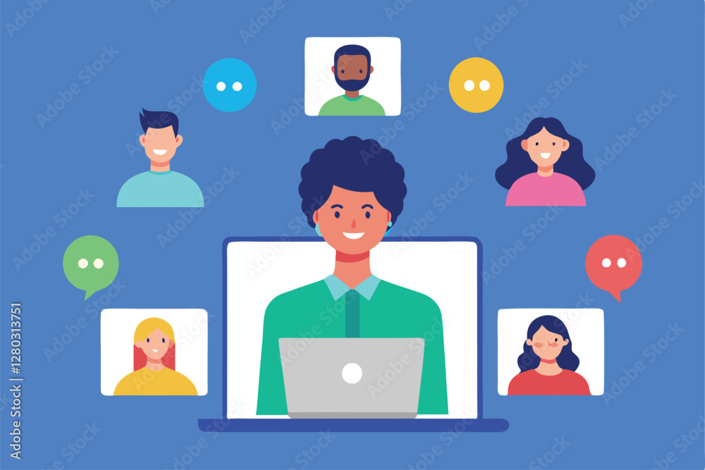 Virtual Meeting Video Call Vector Illustration

