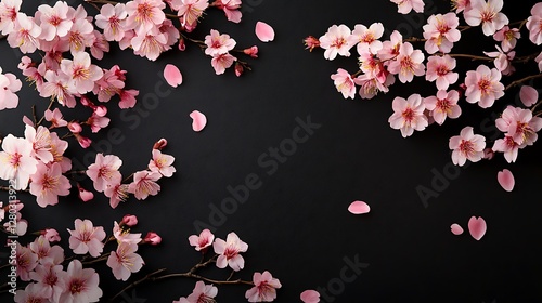 Pink Blossom Elegance: A Delicate Floral Arrangement on Black Background