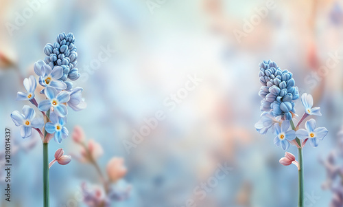 Pale blue wild hyacinth flowers at  springtime bokeh background photo