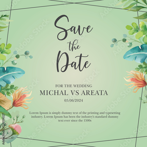 Beautiful floral wedding invitation. White and burgundy red peony, pink roses and hydrangea flowers, orchid, eucalyptus leaves.