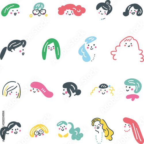 様々な表情の女性手たち
　セットのストックイラスト素材
