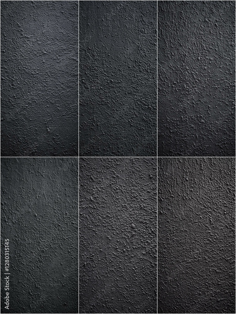 Fototapeta premium A black and white photo of a wall with a rough texture. The photo is a collage of four different images of the same wall. Scene is somber and contemplative