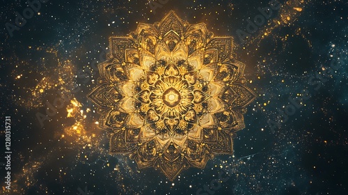 Cosmic Mandala: A Golden Galaxy Tapestry photo