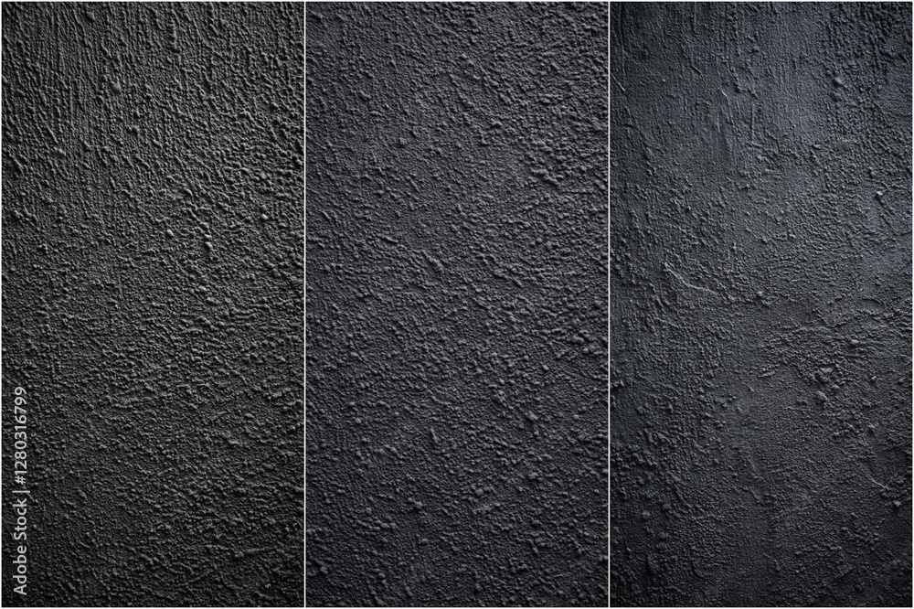 Fototapeta premium Three black and white images of a rough surface. The surface is made of a material that is not smooth