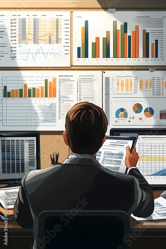 Under soft light, financial analysts focus on reviewing reports