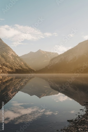 Minimalist Soft Morning Photography of a Lake and Mountains
