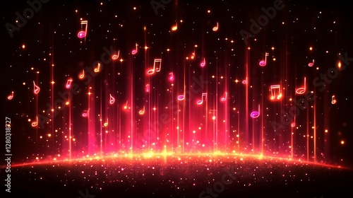 Glowing Musical Notes Background Red Abstract Image