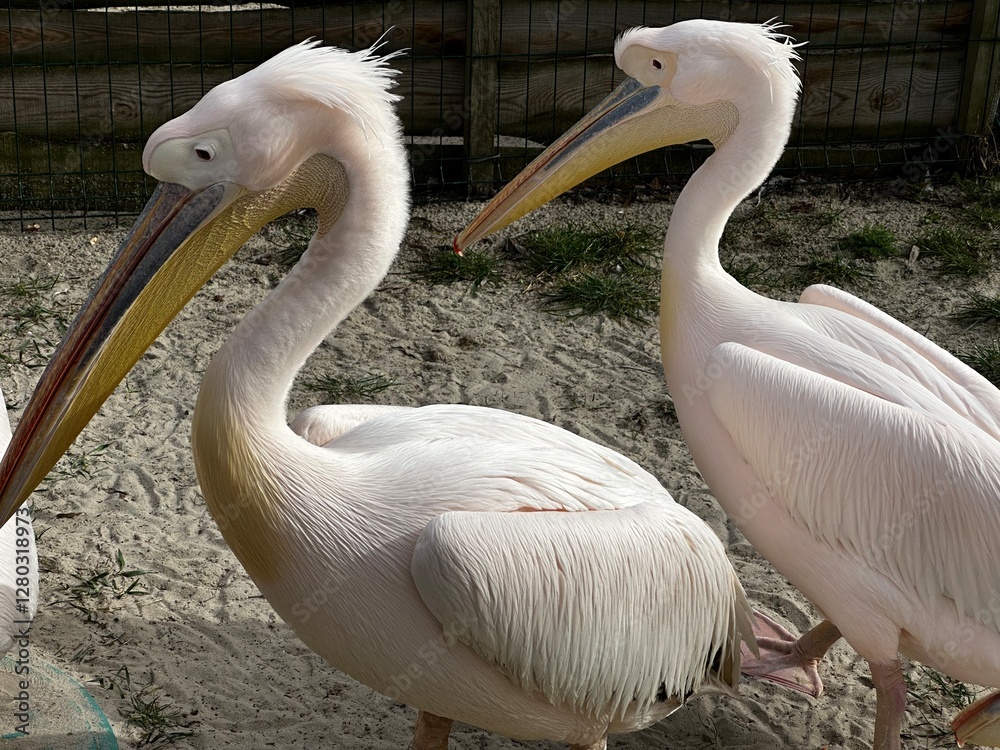 Пара белых пеликанов на отдыхе