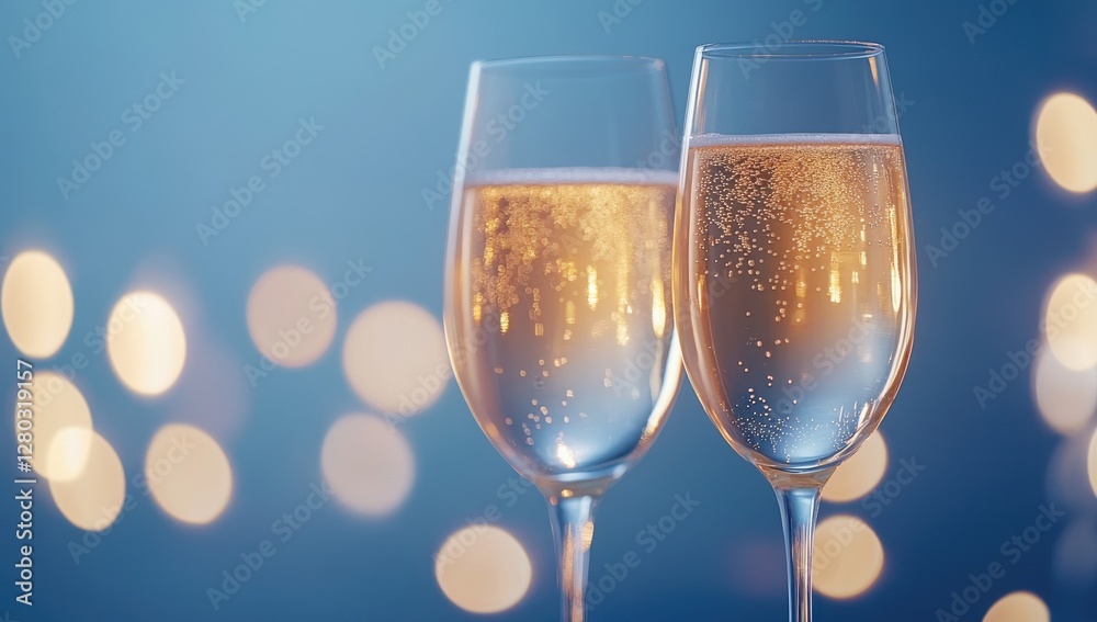 Close-up of Two Elegant Champagne Glasses with Bubbles and Soft Bokeh Background Perfect for Celebrations and Special Events Close-up of Two Elegant Champagne Glasses with Bubbles and Soft Bokeh Background Perfect for Celebrations and Special Events