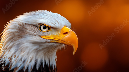  Majestic Bald Eagle Portrait: A stunning, close-up portrait of a bald eagle, showcasing the bird's intense gaze and striking features. The eagle is set against a blurred, warm background.