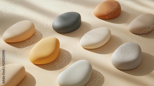 Smooth Colorful Stones on a Soft Surface with Gentle Shadows