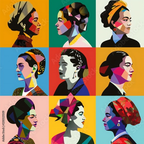 This vibrant collage showcases diverse portraits of influential women from various art movements, honoring their contributions to women's rights on International Women's Day