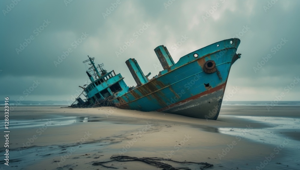 Abandoned Shipwreck Resting on a Deserted Beach Abandoned Shipwreck Resting on a Deserted Beach
