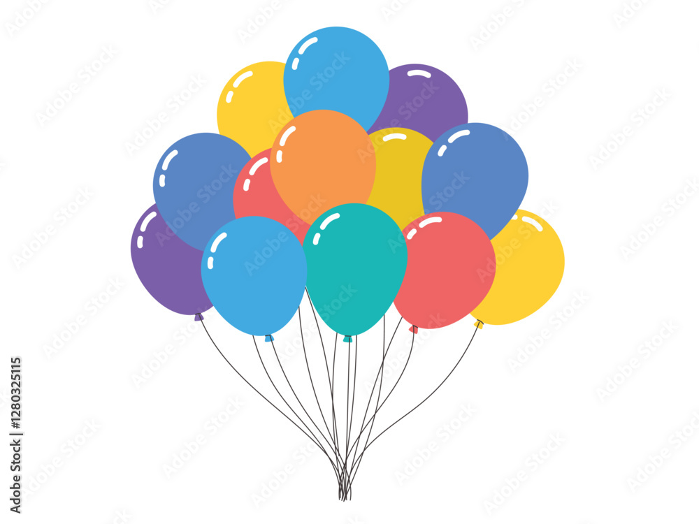 Naklejka premium Air balloons bundle floating up, decor element, Big bunch of colorful helium balloons