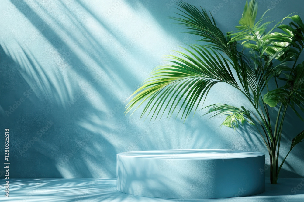 Pot with a plant on a table, bathed in sunlight, casting a shadow. Pot with a plant on a table, bathed in sunlight, casting a shadow.