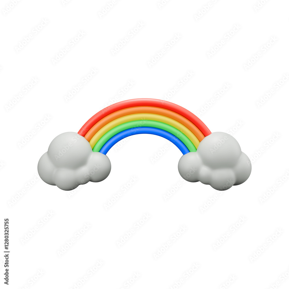 a 3D illustration of rainbow and clouds on white background a 3D illustration of rainbow and clouds on white background