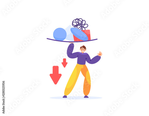 concept of being able to withstand high work pressure. Able to work under pressure. effort and challenge. illustration of a male employee or worker able to survive an obstacle. flat style design