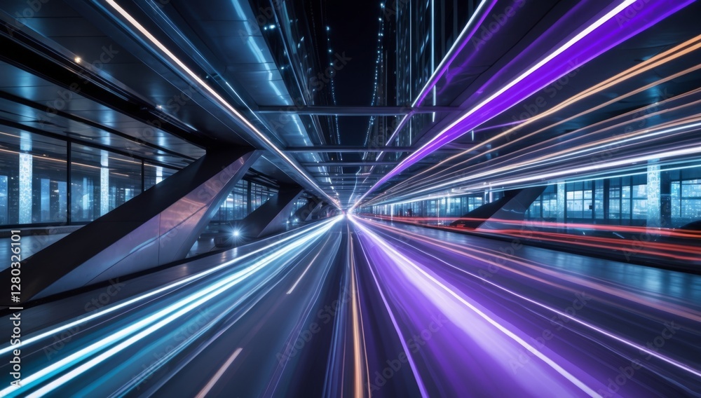 Fototapeta premium Abstract Urban Geometry with Light Trails