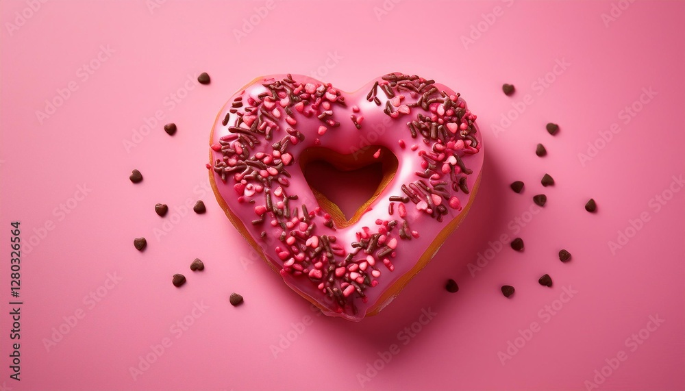 Heart Shaped Raspberry Donut with Chocolate Sprinkles on Pink Background Isolated Heart Shaped Raspberry Donut with Chocolate Sprinkles on Pink Background Isolated