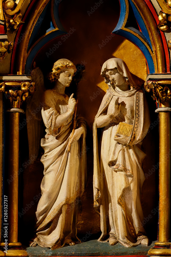 Obraz premium FRANCE, 2025-02-15. Annonciation, Statue (19th century) of Annunciation to the Blessed Virgin Mary by the Archangel Gabriel. .