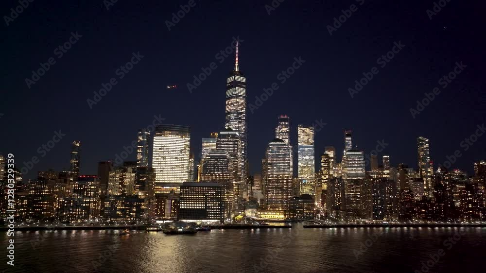 Night New York Skyline At Manhattan New York United States. Aerial View Of A High-Rise Buildings And Traffic Showcasing Urban Life. Building Landscape Commercial Building Beautiful. Night New York Skyline At Manhattan New York United States. Aerial View Of A High-Rise Buildings And Traffic Showcasing Urban Life. Building Landscape Commercial Building Beautiful.