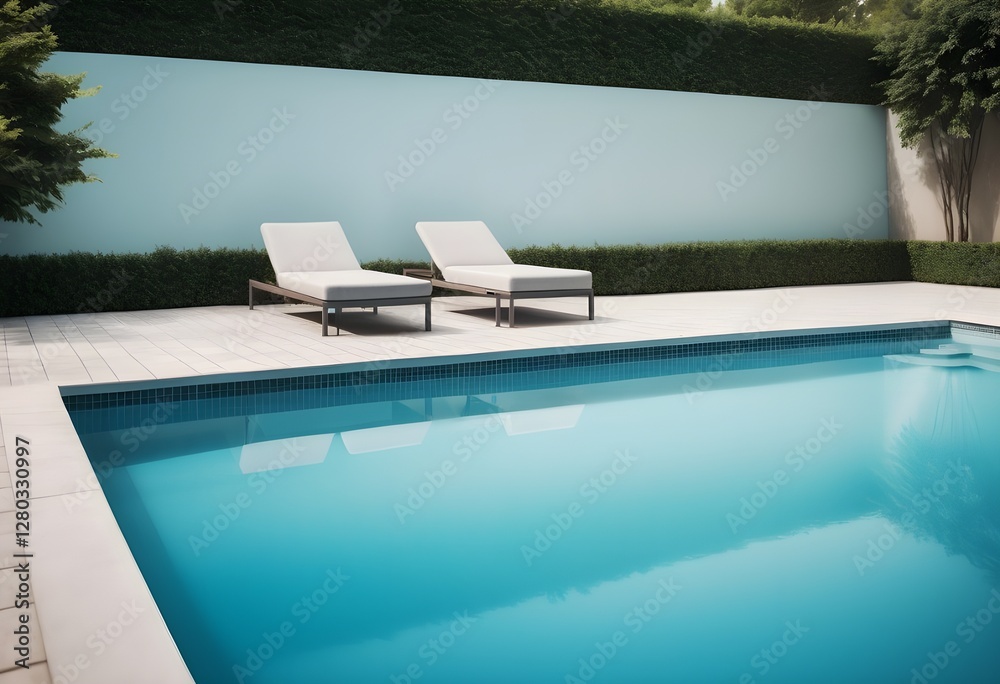 Fototapeta premium Luxury Swimming Pool with Crystal Clear Water, Elegant Poolside Design, and Modern Outdoor Relaxation Space for Resorts and Private Homes