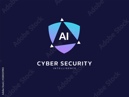 Cyber security intelligence data protection shield with letter AI digital transformation vector logo design concept. Abstract shield security icon logotype symbol for ID protection, privacy, ui, web.
