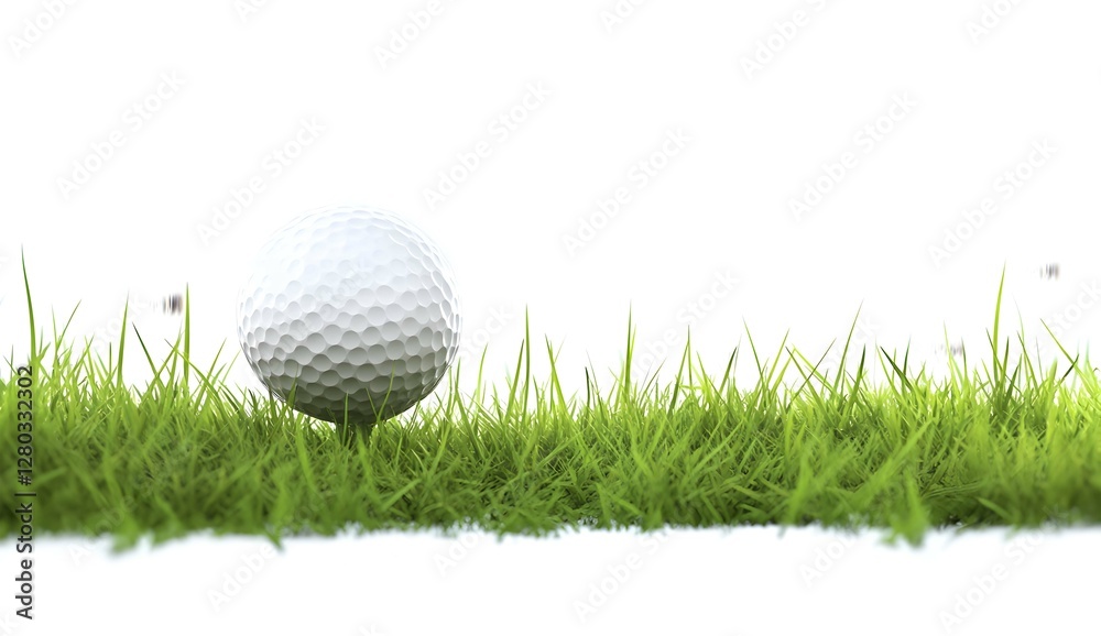 Fototapeta premium Golf Ball on a Tee in Green Grass - Isolated on White Background