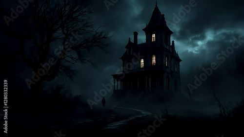 Dark Night Mysterious Haunted House Silhouette