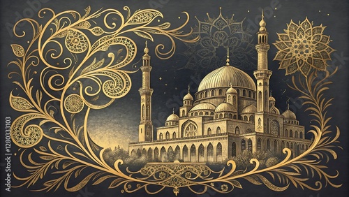 Exquisite Golden Filigree Pattern on a Deep Charcoal Background with Ornate Details sophisticated and intricate golden filigree design gracefully spread across a rich charcoal  photo