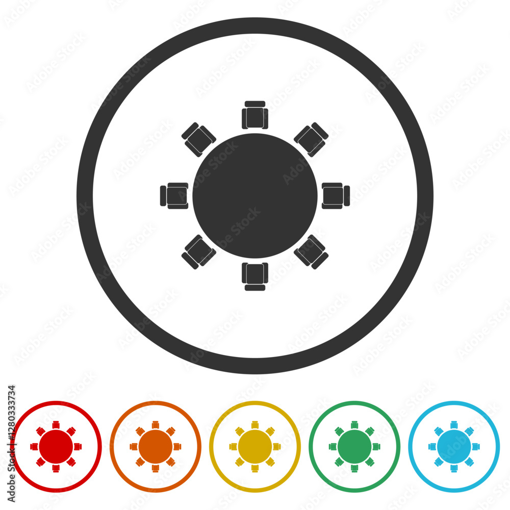 Round table icon. Set icons in color circle buttons Round table icon. Set icons in color circle buttons