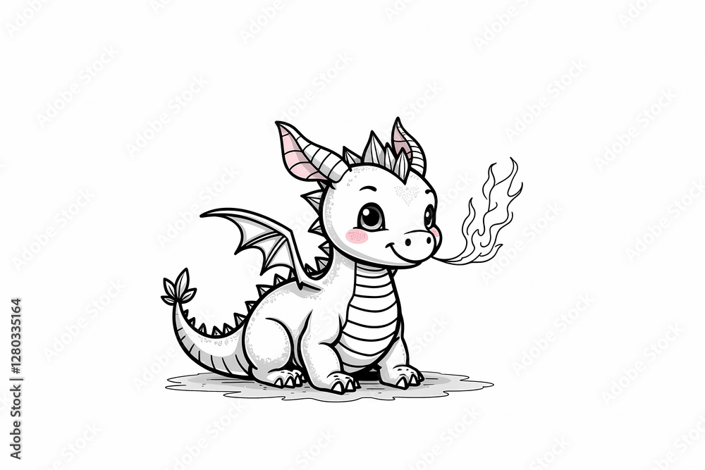 Obraz premium Baby Dragon Coloring Pages for Kids – Cute Fantasy Creatures Line Art