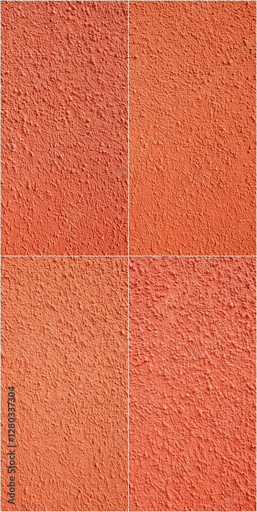 Fototapeta premium Four different shades of orange are shown in a row. The colors are light pink, peach, and a deep orange. The image is a close up of the different shades, with each one clearly visible