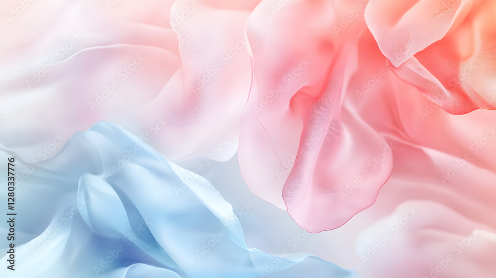 Obraz premium Abstract background with pastel colors and blurred silk petals in the foreground, soft shadows on smooth fabric texture.