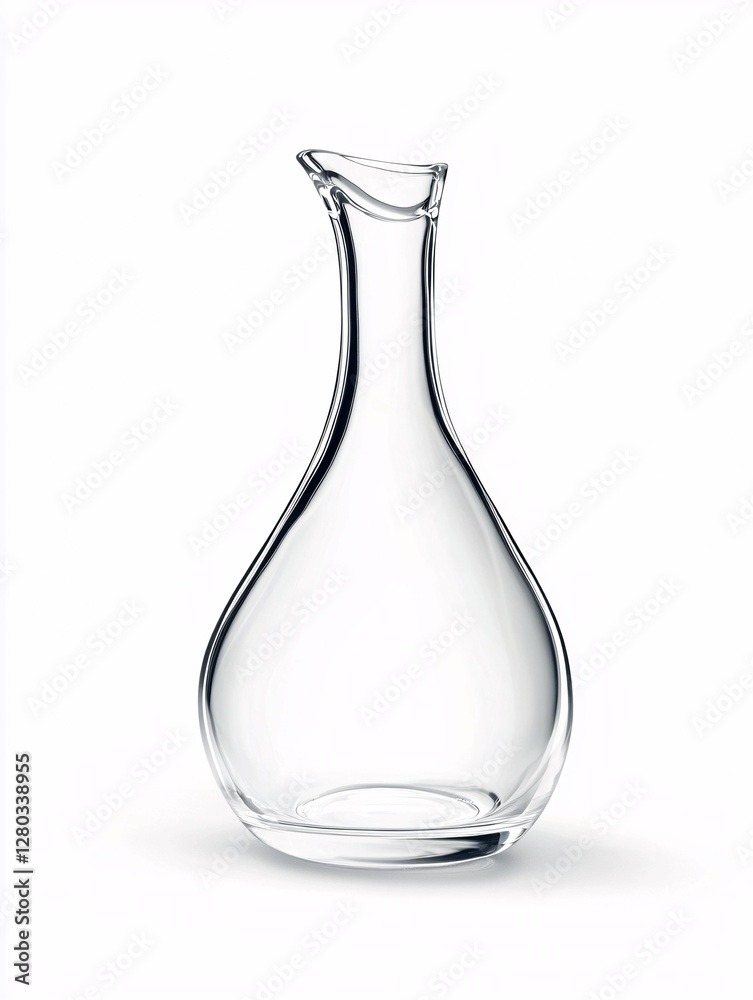 A minimalist clear glass bottle with a stylish curved shape, perfect for decoration, set against a white background. A minimalist clear glass bottle with a stylish curved shape, perfect for decoration, set against a white background.