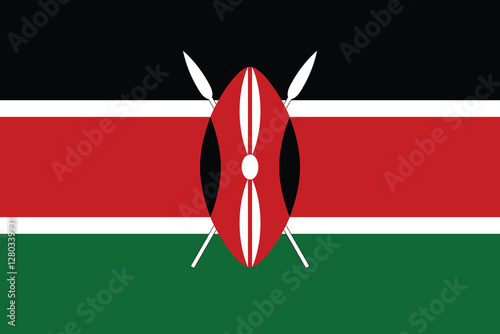 Flag of Kenya. Kenya flag. Flag icon. Standard color. Standard size. A rectangular flag. Digital illustration. Vector illustration.