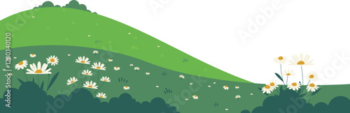 Green Hill with Daisies