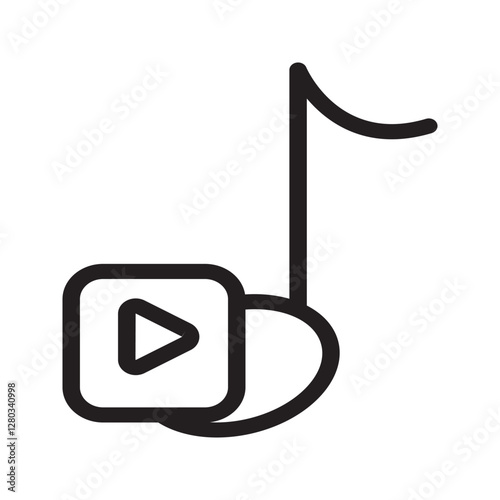 Modern line icon of a play button with a music note, ideal for streaming services.