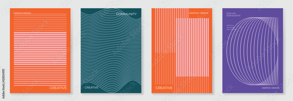 Fototapeta premium Abstract line wave poster background vector set. Minimalist cover template with vibrant perspective line wave in motion. Ideal design for social media, cover, banner, flyer, music, ads.