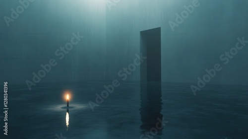 Wallpaper Mural Mysterious Candle in Serene Waters Beside a Dark Monolith Under Soft Light Torontodigital.ca