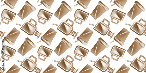 seamless pattern of paper coffee cups and glass cups in linear style modern drinks beige color mocha mousse, icons, web design